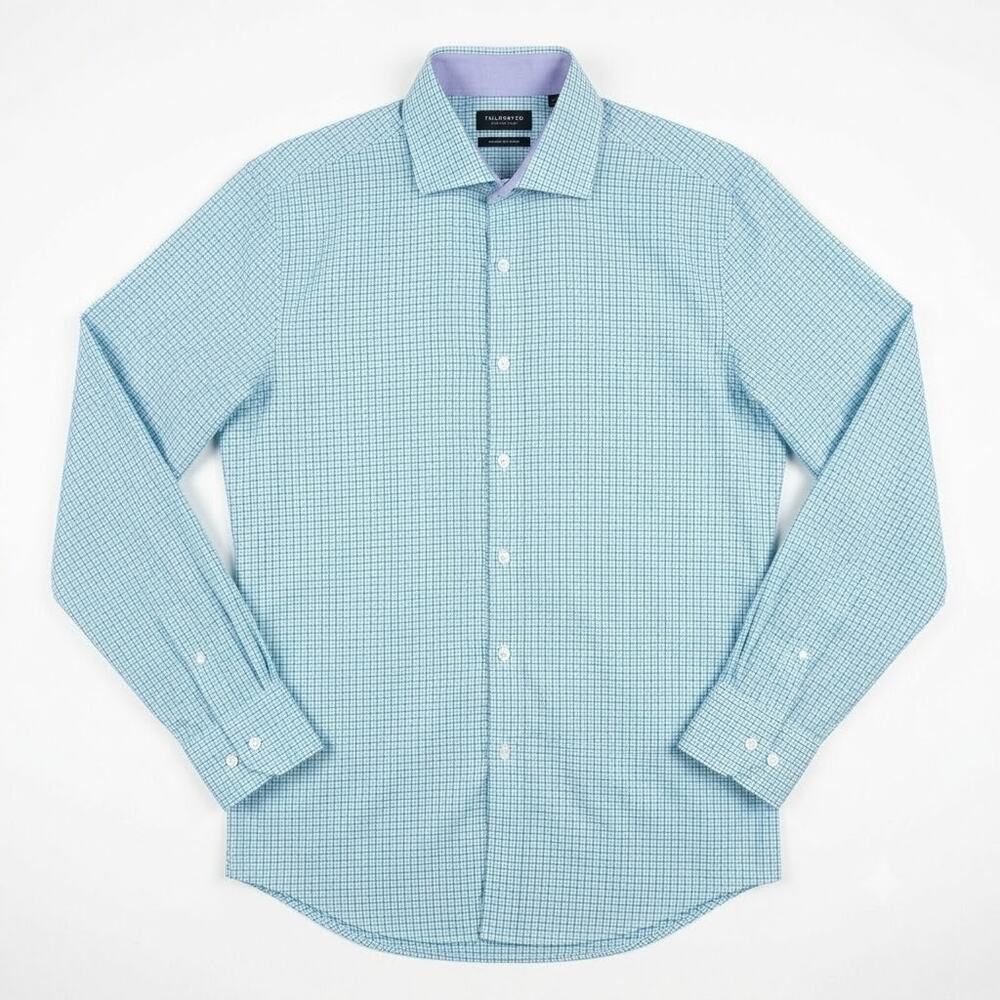 TailorByrd Basketweave Button Front Shirt Blue Non Iron Trim Fit Mens 15.5 33